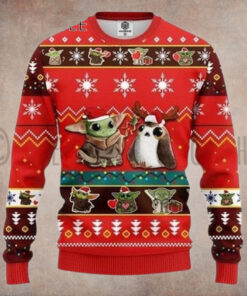 Funny Baby Yoda Santa And Frog Christmas Ugly Sweater