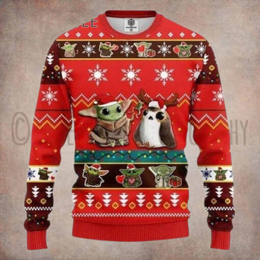 Funny Baby Yoda Santa And Frog Christmas Ugly Sweater