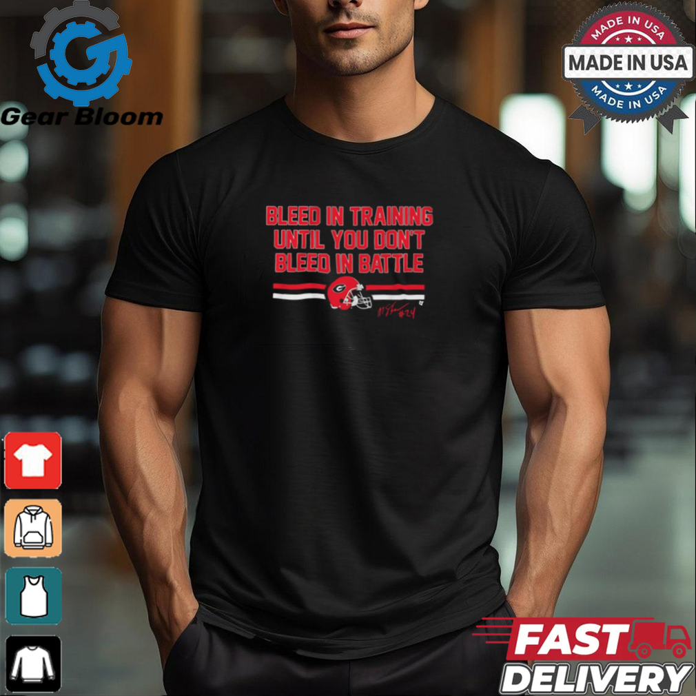 Georgia Bulldogs Football Malaki Starks Bleed in Training Until You Don’t Bleed In Battle Signature t shirt Georgia Bulldogs Football Malaki Starks Bleed in Training Until You Don’t Bleed In Battle Signature t shirt