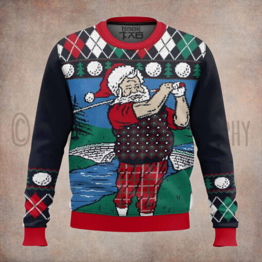 Golf Santa Claus Christmas Ugly Sweater