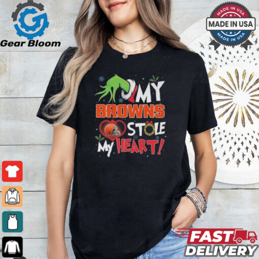 Grinch Hand My Cleveland Browns Stole My Heart Football 2024 T shirt