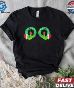 Grinch Hand Wreath Boobies Merry Christmas shirt