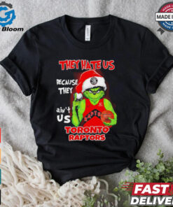 Grinch Santa hat middle finger they hate us because they ain’t us Toronto Raptors shirt