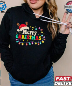 Groovy Merry Christmas santa hat reindeer shirt