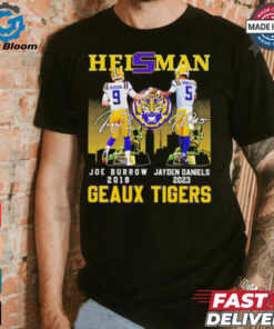 Heisman Geaux Tigers Joe Burrow x Jayden Daniels skyline signature shirt