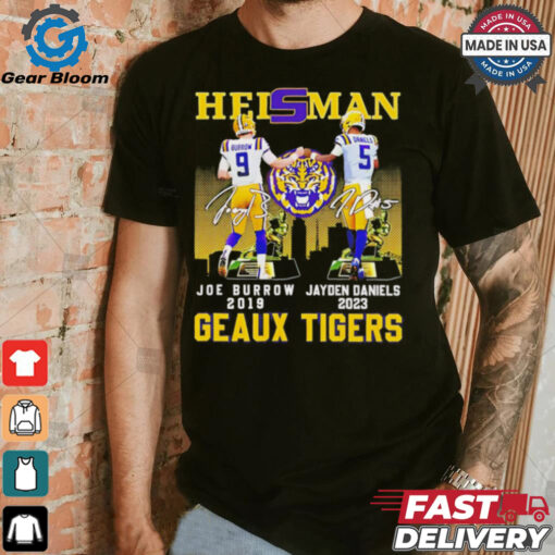 Heisman Geaux Tigers Joe Burrow x Jayden Daniels skyline signature shirt