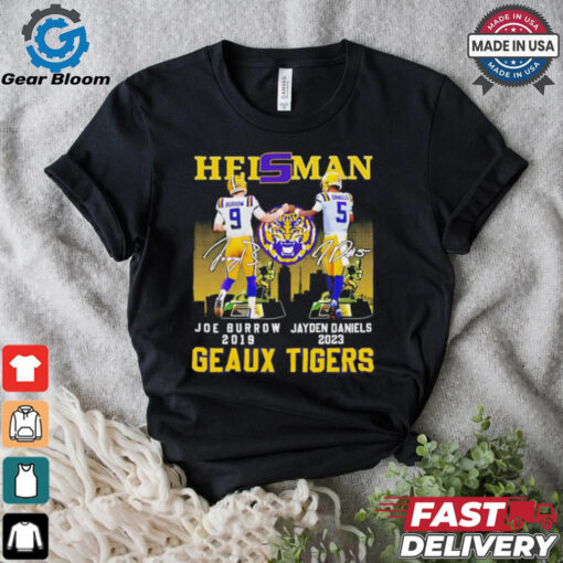 Heisman Geaux Tigers Joe Burrow x Jayden Daniels skyline signature shirt