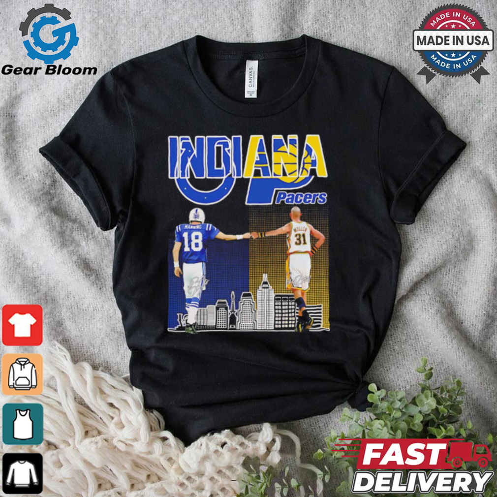 Indiana Colts Peyton Manning x Indiana Pacers Reggie Miller skyline shirt Indiana Colts Peyton Manning x Indiana Pacers Reggie Miller skyline shirt