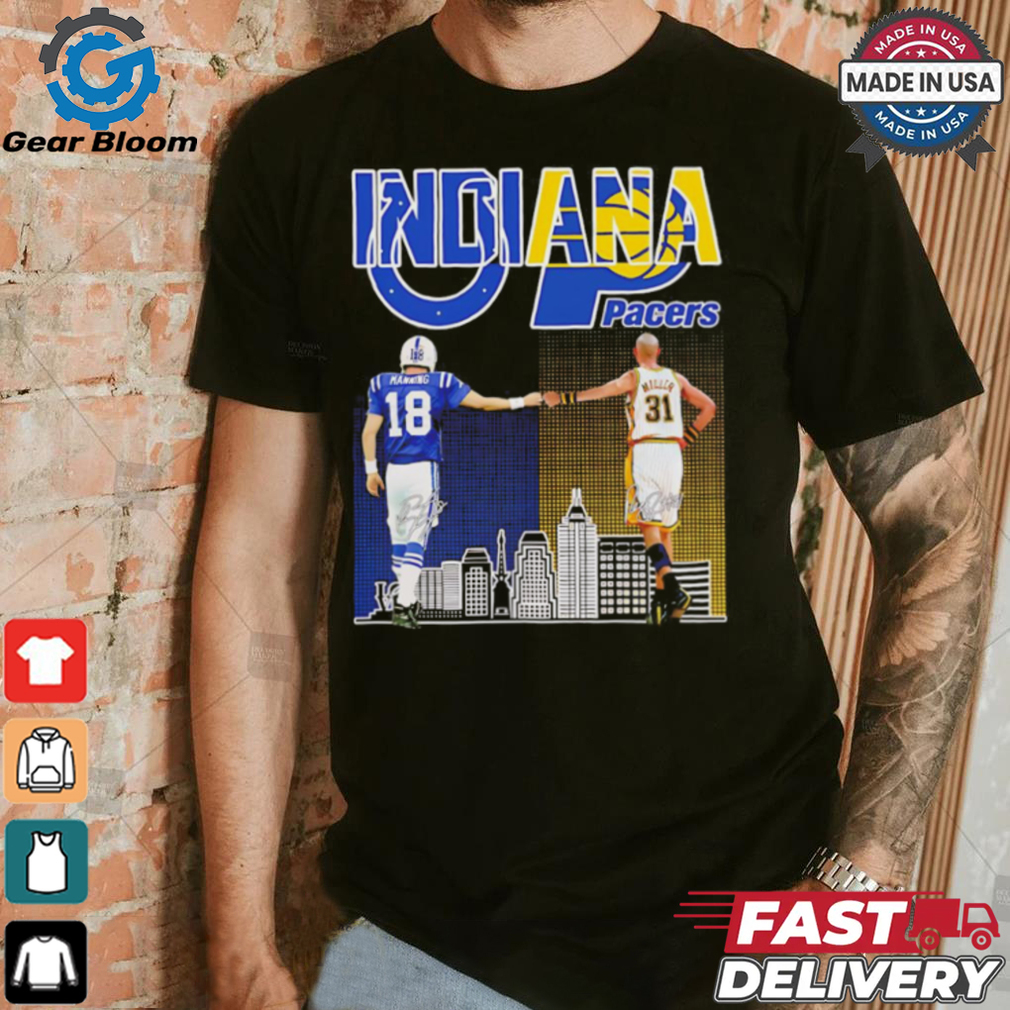 Indiana Colts Peyton Manning x Indiana Pacers Reggie Miller skyline shirt Indiana Colts Peyton Manning x Indiana Pacers Reggie Miller skyline shirt
