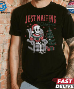 Just Waiting for Christmas Skeleton Comfort Colors Garment Dyed T shirt