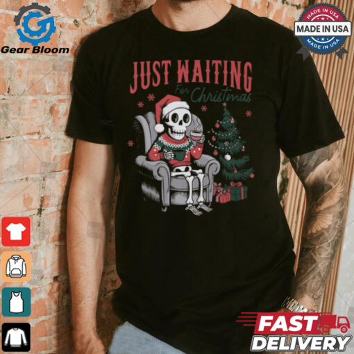 Just Waiting for Christmas Skeleton Comfort Colors Garment Dyed T shirt