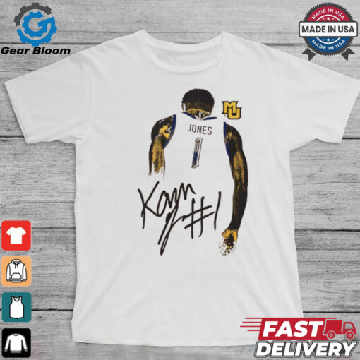 Kam Jones Marquette Golden Eagles behind signature shirt