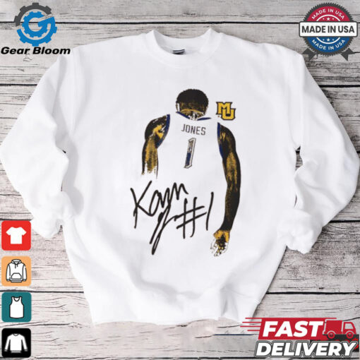 Kam Jones Marquette Golden Eagles behind signature shirt