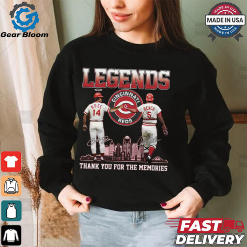 Legends Reds Pete Rose Johnny Bench Thank You For The Memories Shirt