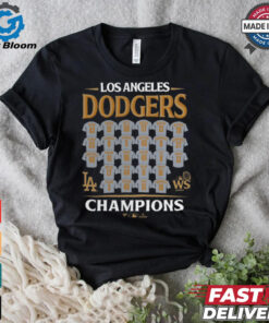 Los Angeles Dodgers Fanatics Black 2024 World Series Champions Roster T Shirt