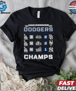 Los Angeles Dodgers Fanatics Black 2024 World Series Champions Schedule T Shirt