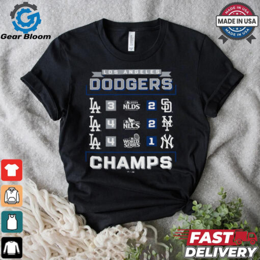 Los Angeles Dodgers Fanatics Black 2024 World Series Champions Schedule T Shirt