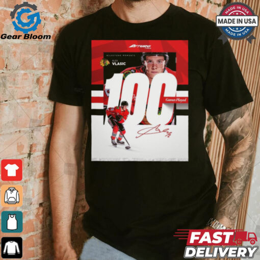 Milestone Moments Alex Vlasic Chicago Blackhawks 100 Game Played Signature Poster t shirt