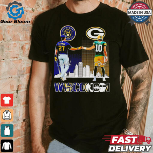 Milwaukee Brewers Adames and Green Bay Packers Love Wisconsin city skyline shirt