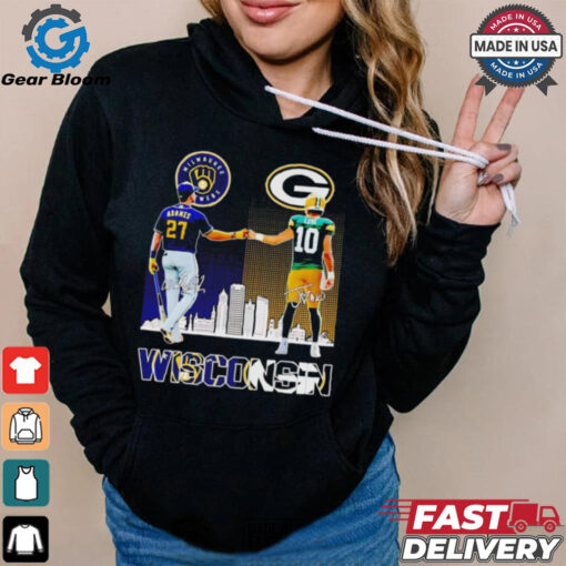 Milwaukee Brewers Adames and Green Bay Packers Love Wisconsin city skyline shirt