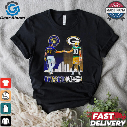 Milwaukee Brewers Adames and Green Bay Packers Love Wisconsin city skyline shirt