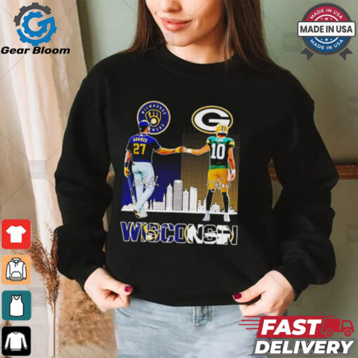 Milwaukee Brewers Adames and Green Bay Packers Love Wisconsin city skyline shirt