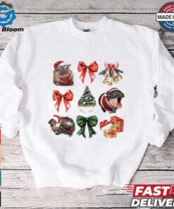 Moo Deng santa hat coquette Christmas tree shirt