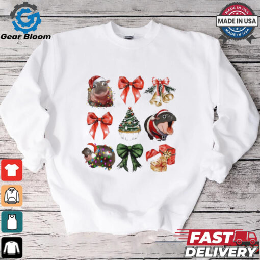 Moo Deng santa hat coquette Christmas tree shirt