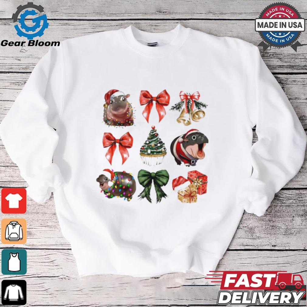Moo Deng santa hat coquette Christmas tree shirt Moo Deng santa hat coquette Christmas tree shirt
