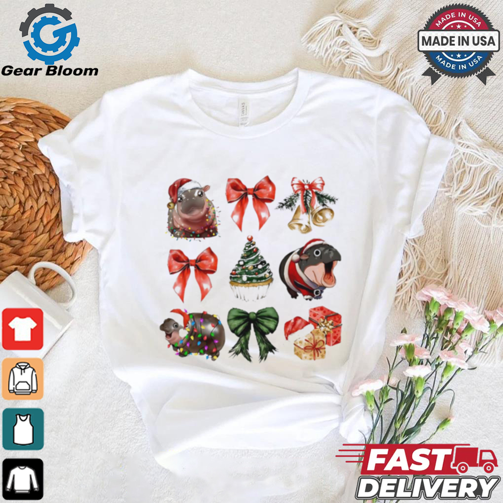 Moo Deng santa hat coquette Christmas tree shirt Moo Deng santa hat coquette Christmas tree shirt
