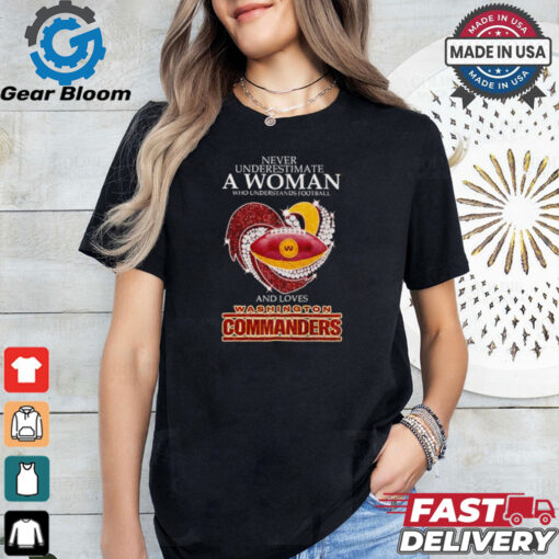 Never underestimate a woman and loves Washington Commanders shirt