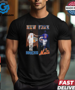 New York Knicks Jalen Brunson x New York Mets Francisco Lindor city skyline signatures shirt