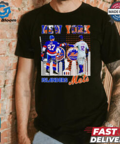 New York city skyline Islanders Lee and Mets Lindor signatures shirt