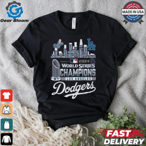 Official 2024 World Series Champions One Win Away MLB Los Angeles Dodgers Skyline Shirt