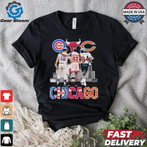 Official Chicago Cubs Ron Santo Chicago Bulls Michael Jordan Chicago Bears Walter Payton T Shirt