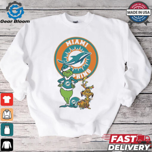 Official Grinch And Max Miami Dolphins Merry Christmas 2024 Shirt