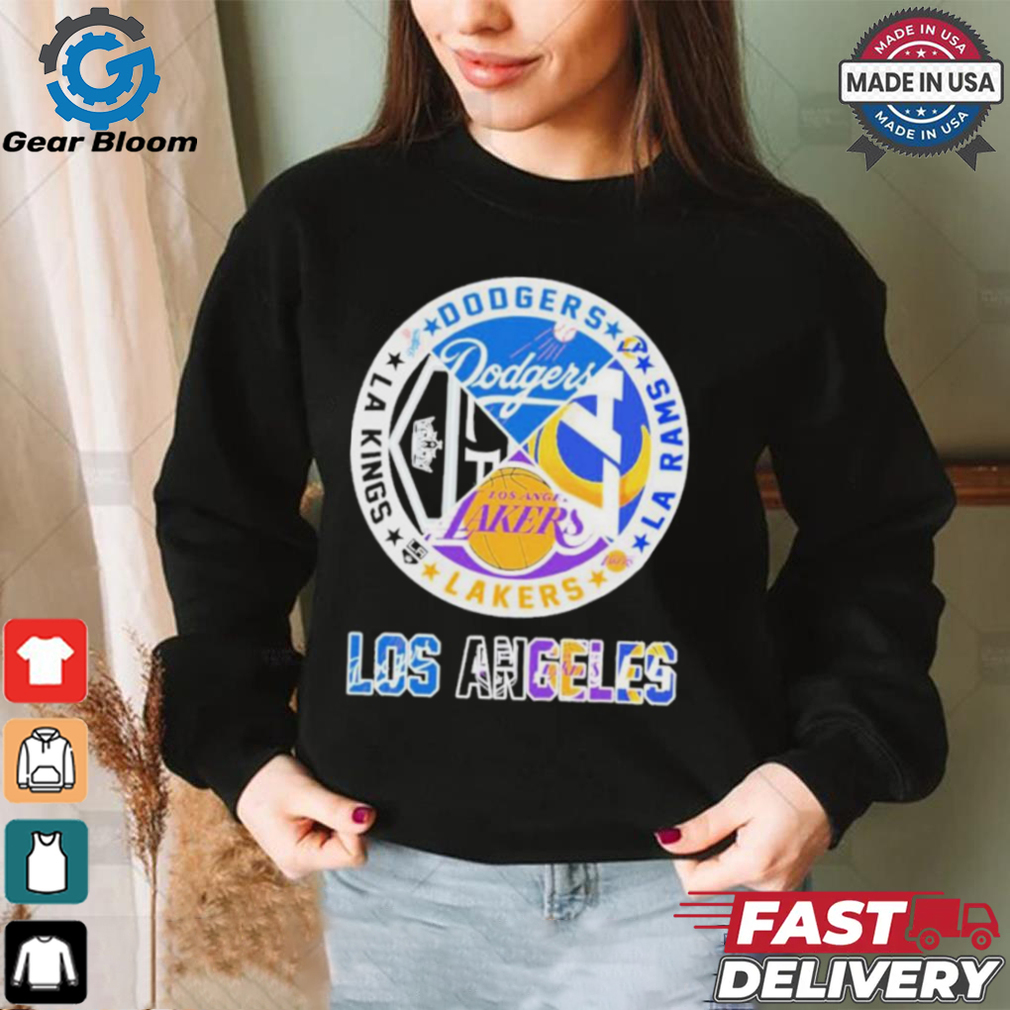 Official Los Angeles Dodgers, Rams, Lakers and Los Angeles Kings Los Angeles City Sports Logo Shirt Official Los Angeles Dodgers, Rams, Lakers and Los Angeles Kings Los Angeles City Sports Logo Shirt