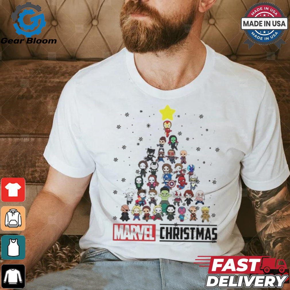 Official Marvel Studios Avengers Characters Chibi Tree Christmas Shirt Official Marvel Studios Avengers Characters Chibi Tree Christmas Shirt