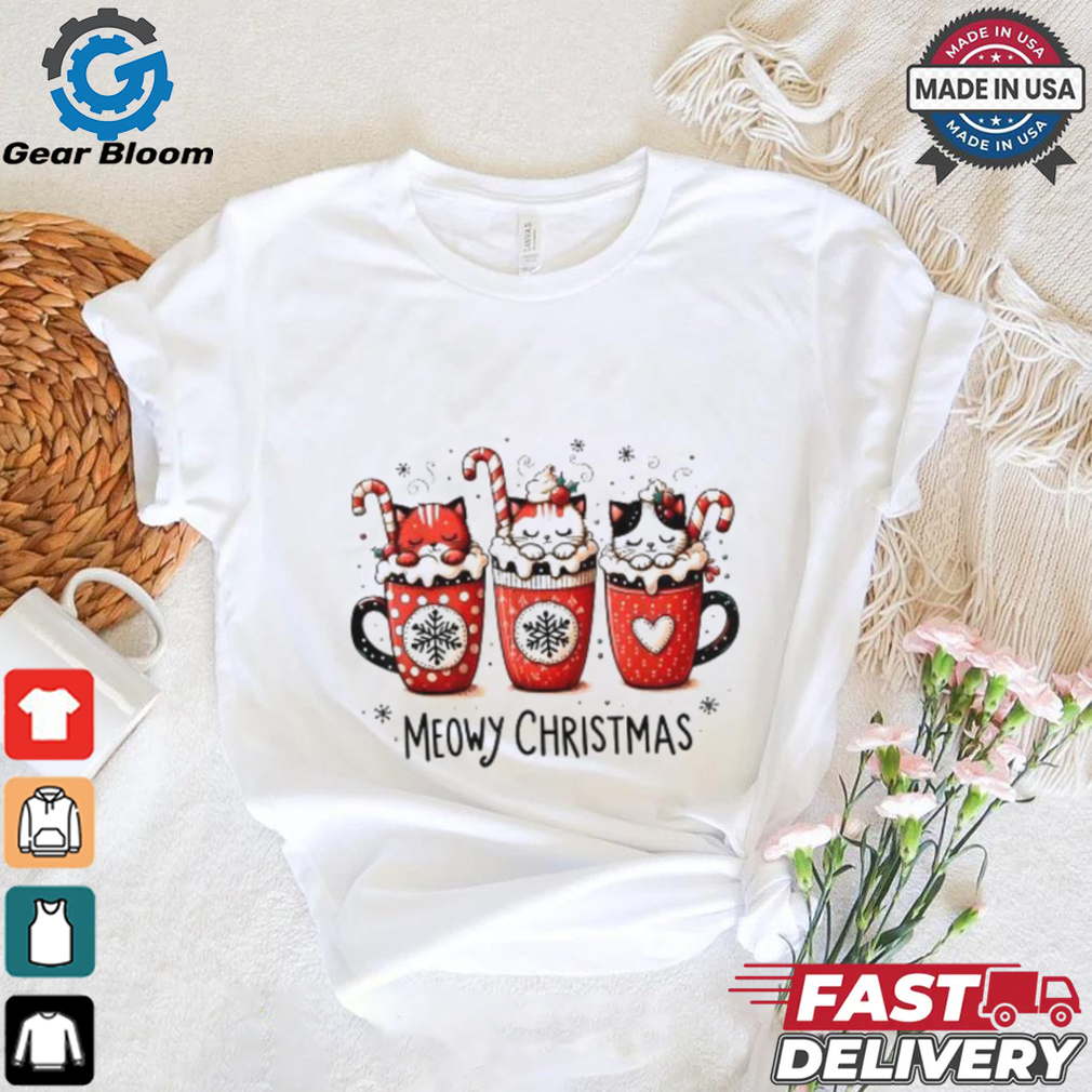Official Meowy Christmas cute cats and coffee merry xmas 2024 T shirt Official Meowy Christmas cute cats and coffee merry xmas 2024 T shirt