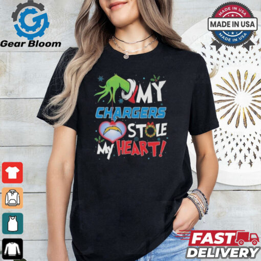 Original Grinch Hand My Los Angeles Chargers Stole My Heart Football 2024 Shirt