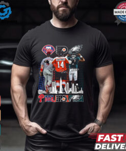 Original Philadelphia Phillies, Flyers, And Eagles Sean Couturier, Bryce Harper, Jalen Hurts Signatures 2024 T shirt