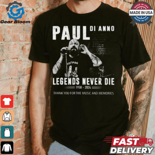 Paul Di’Anno Legends Never Die 1958 2024 Thank You For The Music And Memories T Shirt
