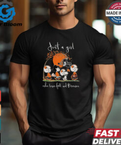 Peanuts Characters Just A Girl Who Loves Fall And Cleveland Browns 2024 Shirt