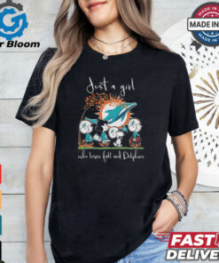 Peanuts Characters Just A Girl Who Loves Fall And Miami Dolphins 2024 Shirt