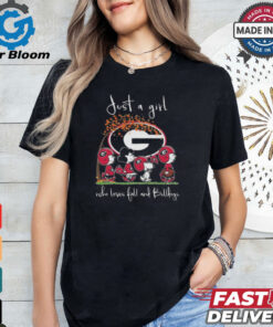 Peanuts Characters Just A Girl Who Loves fall And Georgia Bulldogs 2024 Shirt