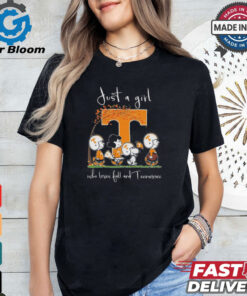 Peanuts Characters Just A Girl Who Loves fall And Tennessee Vols 2024 Shirt