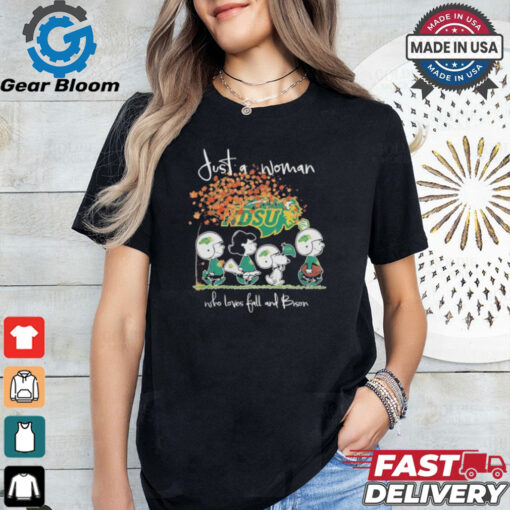 Peanuts Characters Just A Woman Who Loves Fall And North Dakota State Bison Shirt