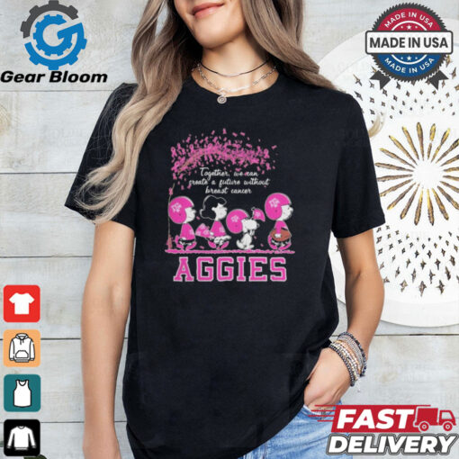 Peanuts Characters Together We Can Create A Future Without Breast Cancer Snoopy Texas A&M Aggies Shirt