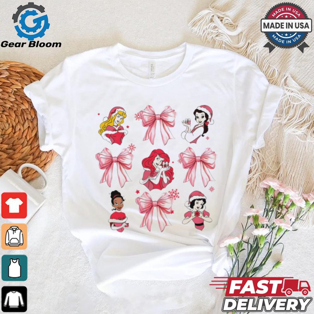 Pink Christmas Disney princess santa hat coquette bow shirt Pink Christmas Disney princess santa hat coquette bow shirt