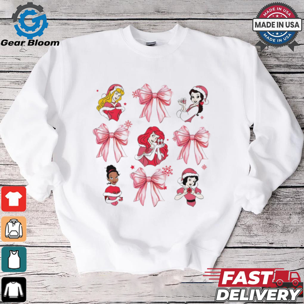 Pink Christmas Disney princess santa hat coquette bow shirt Pink Christmas Disney princess santa hat coquette bow shirt